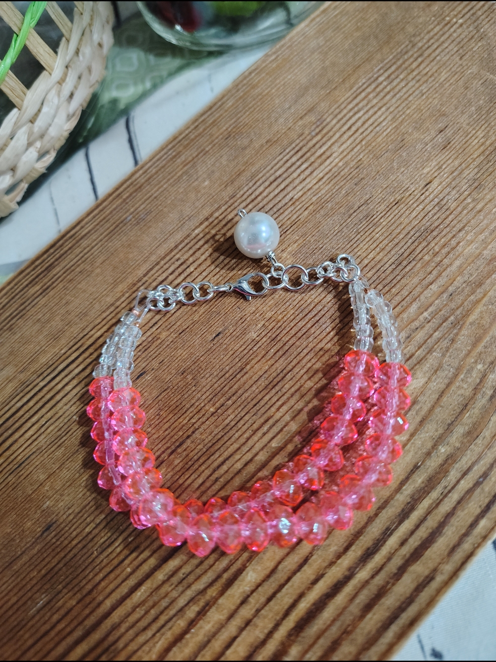 Hot Pink Crystal Beaded Bracelet - Women Jewelry, Handmade ๐บ - Picture 5 of 9